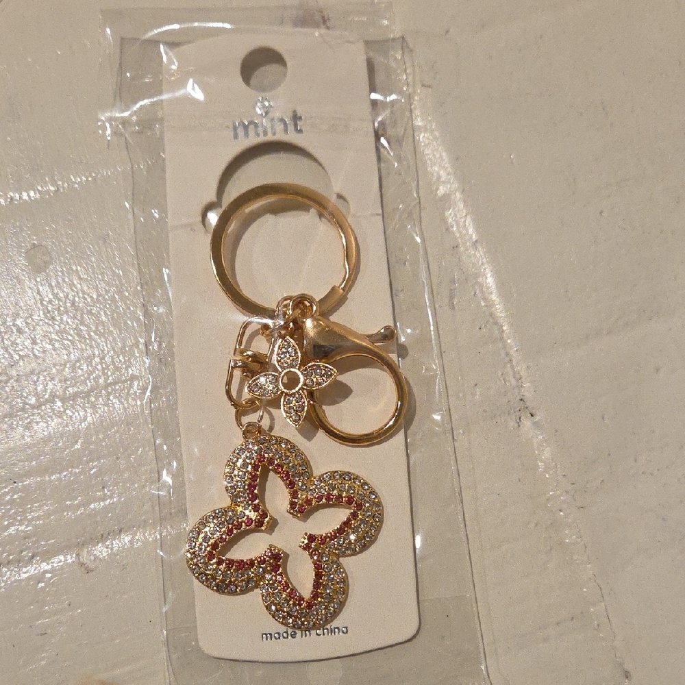 Mint Pink & Gold Flower Keycharm/chain